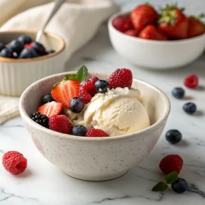 Creamy cottage cheese ice cream with berries