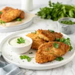 Crispy ranch chicken cutlets recipe served with ranch dipping sauce.