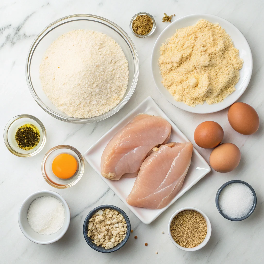 crispy-ranch-chicken-cutlets-recipe-ingredients.webp Ingredients for crispy ranch chicken cutlets recipe.