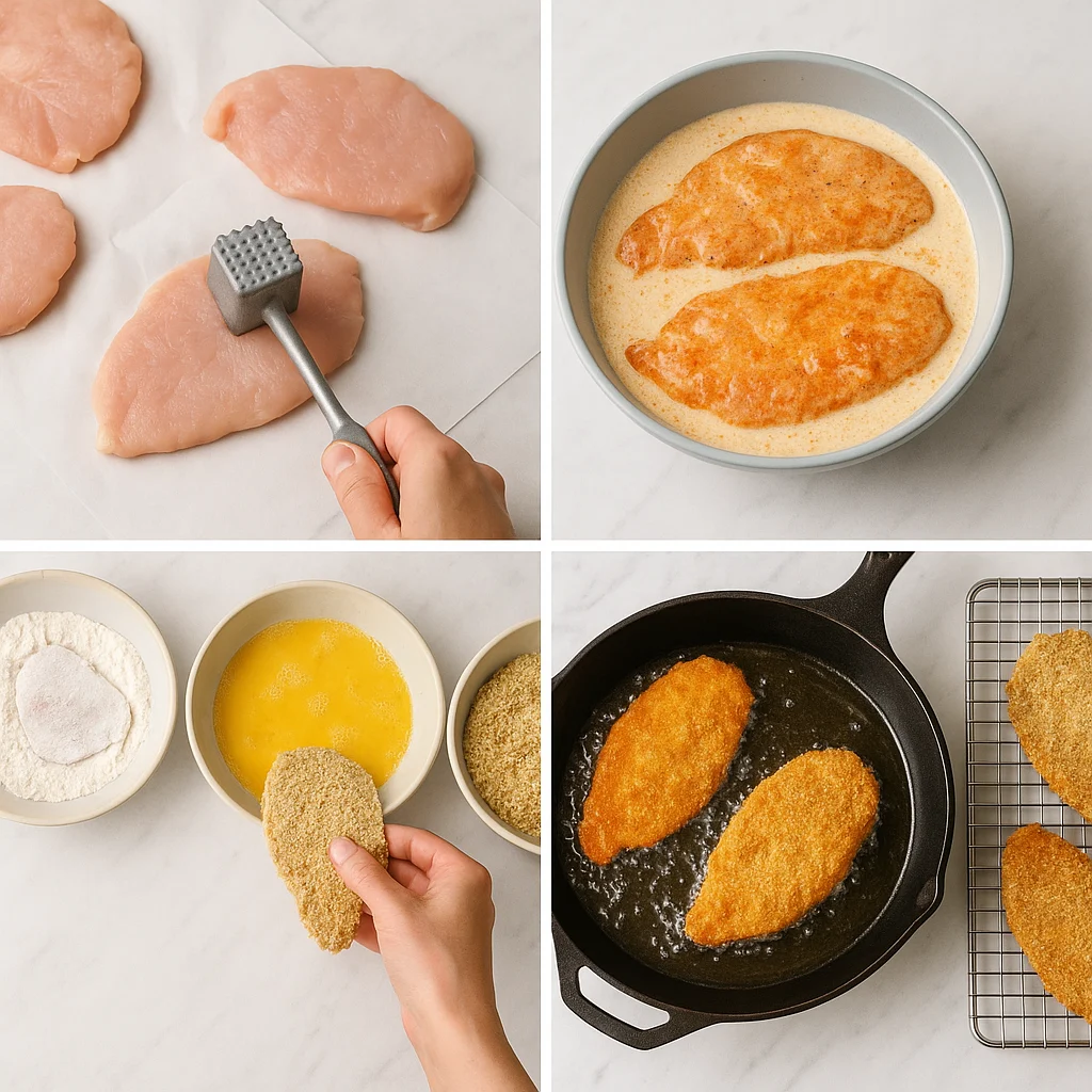 crispy-ranch-chicken-cutlets-recipe-steps.webp Step-by-step preparation of crispy ranch chicken cutlets recipe.