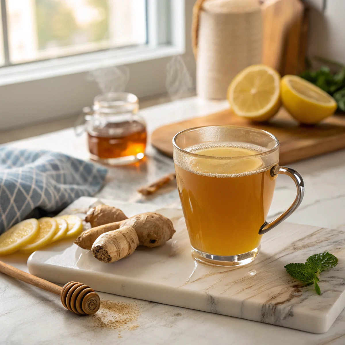 Ginger trick recipe for weight loss served in a warm morning kitchen setting