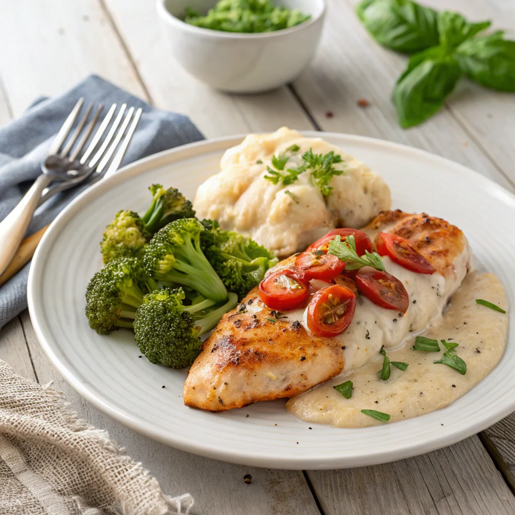 high-protein-marry-me-chicken-serving.webp Served High Protein Marry Me Chicken with zoodles