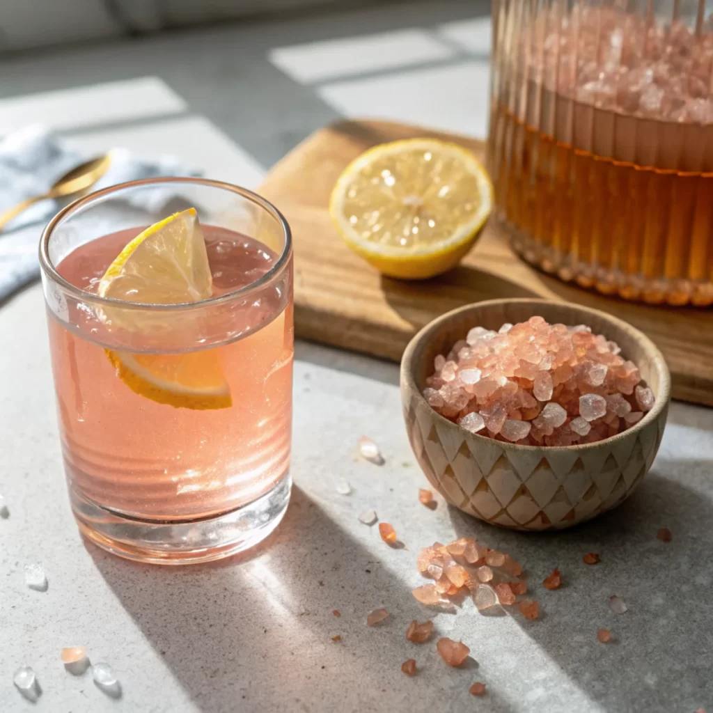 Himalayan pink salt for weight loss drink on a table