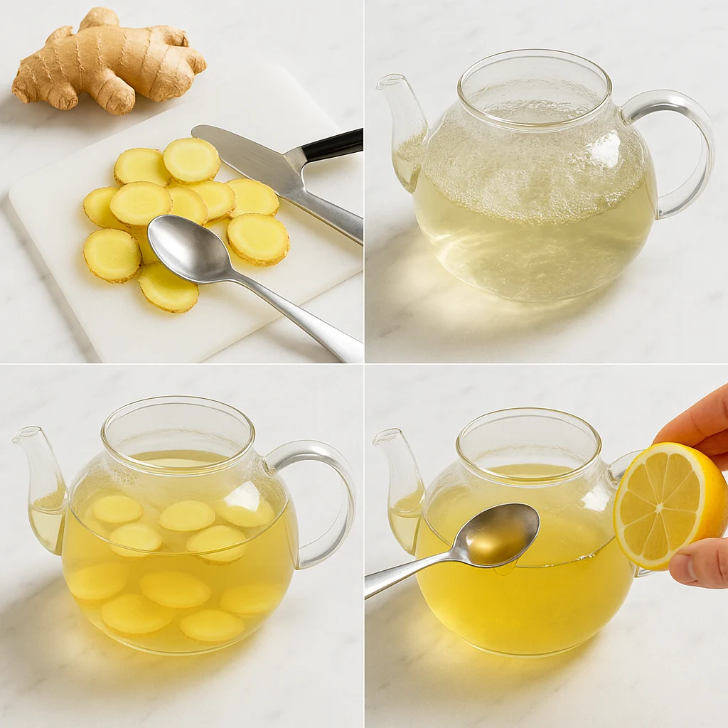 honey-lemon-ginger-tea-steps.webp Step-by-step process of making honey lemon and ginger tea