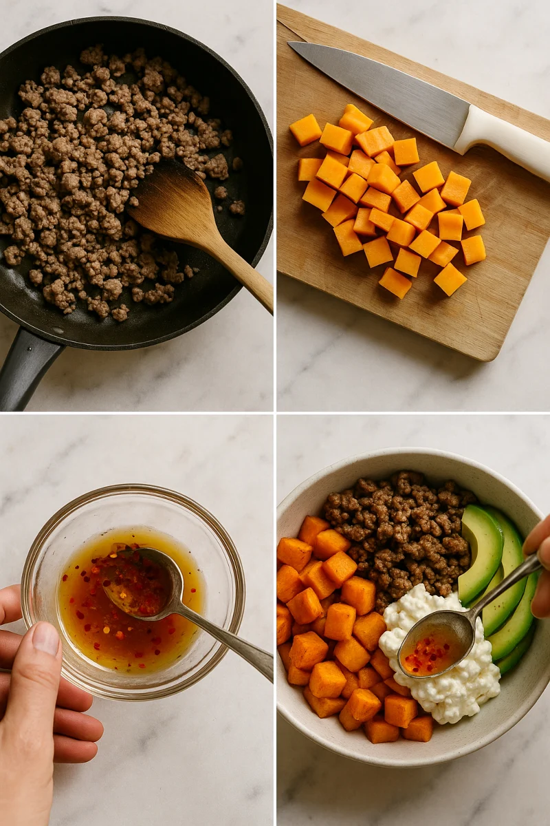 cooking steps for hot honey ground beef bowl