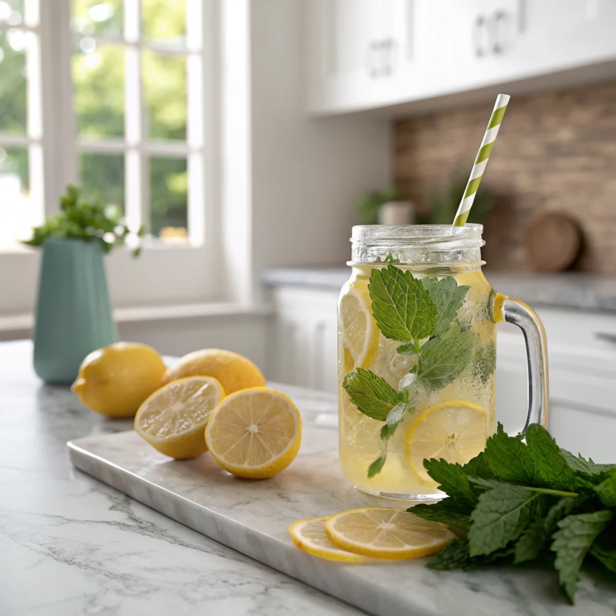 lemon-balm-drink-for-weight-loss-featured2.webp Lemon balm drink for weight loss in clear glass jar with fresh lemon and herbs