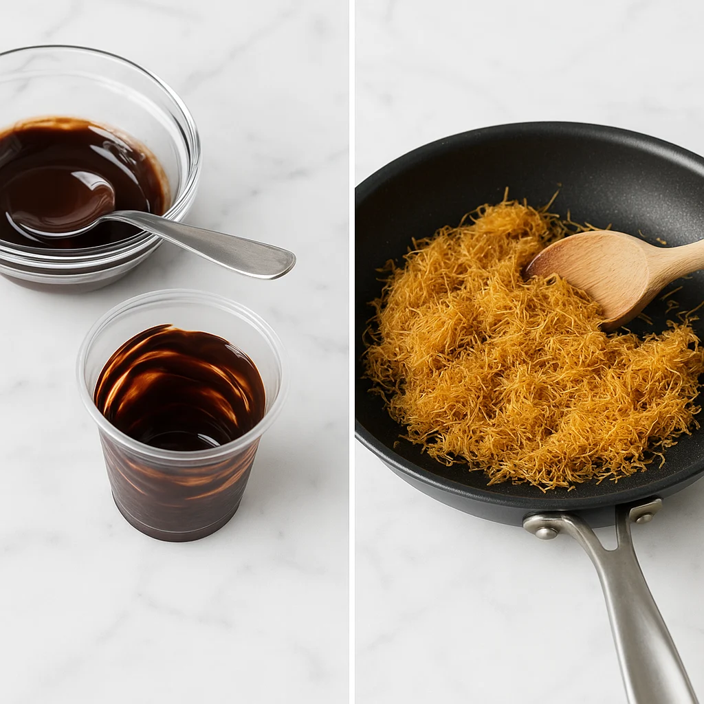 Steps 1-2 to prepare the Homemade Shake Shack Dubai Chocolate Milkshake Recipe