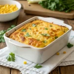 Mexican vegetarian cheese Jiffy corn bread casserole with golden melted cheese
