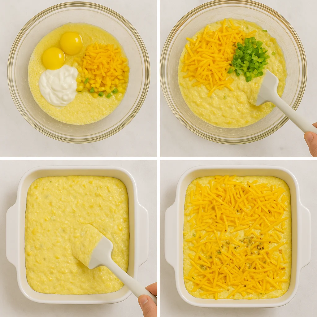 Step-by-step preparation of Mexican vegetarian cheese Jiffy corn bread casserole