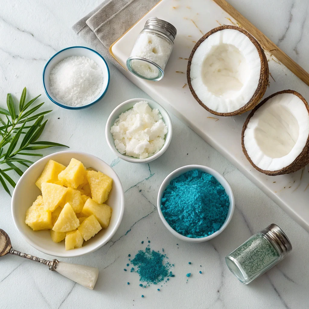 ocean-love-colada-ingredients.webp Alt Text: “Ocean Love Colada Recipe ingredients display”