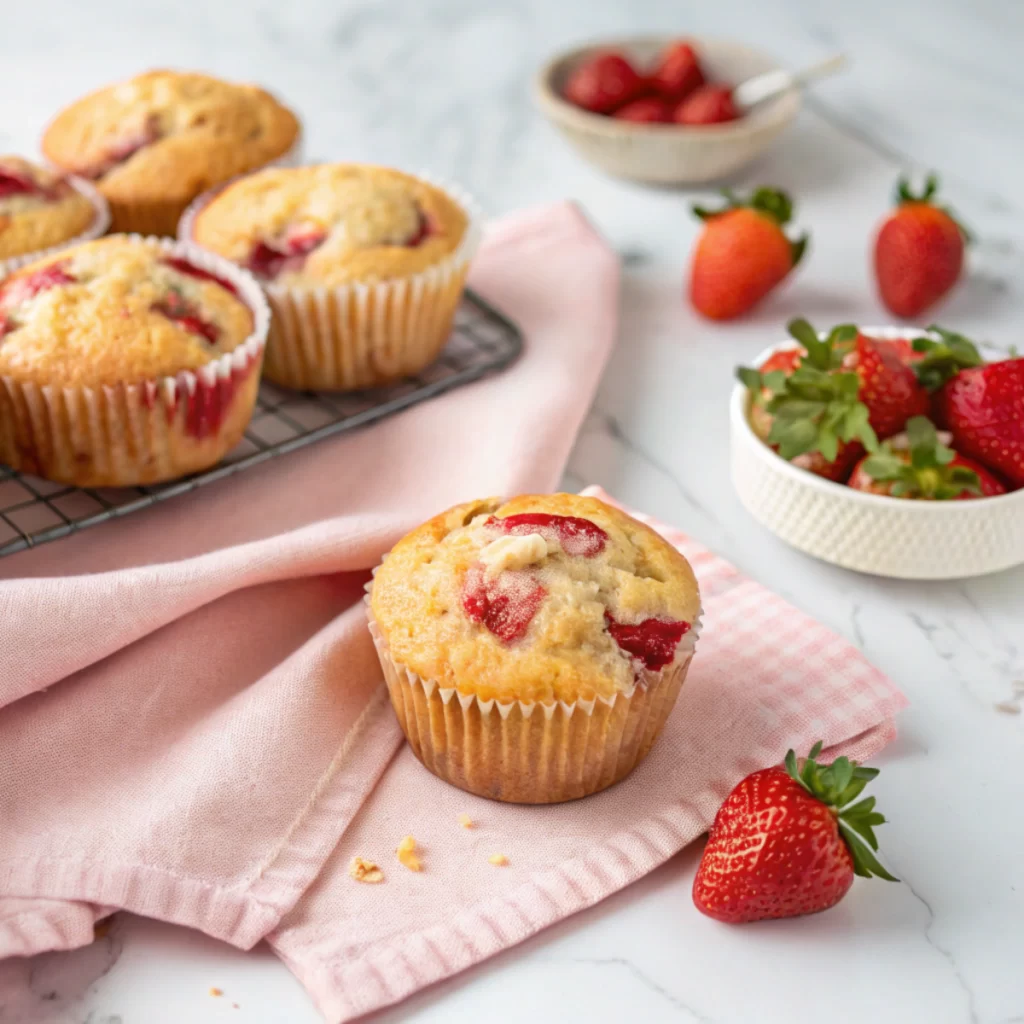 Low carb strawberry muffins fresh from oven