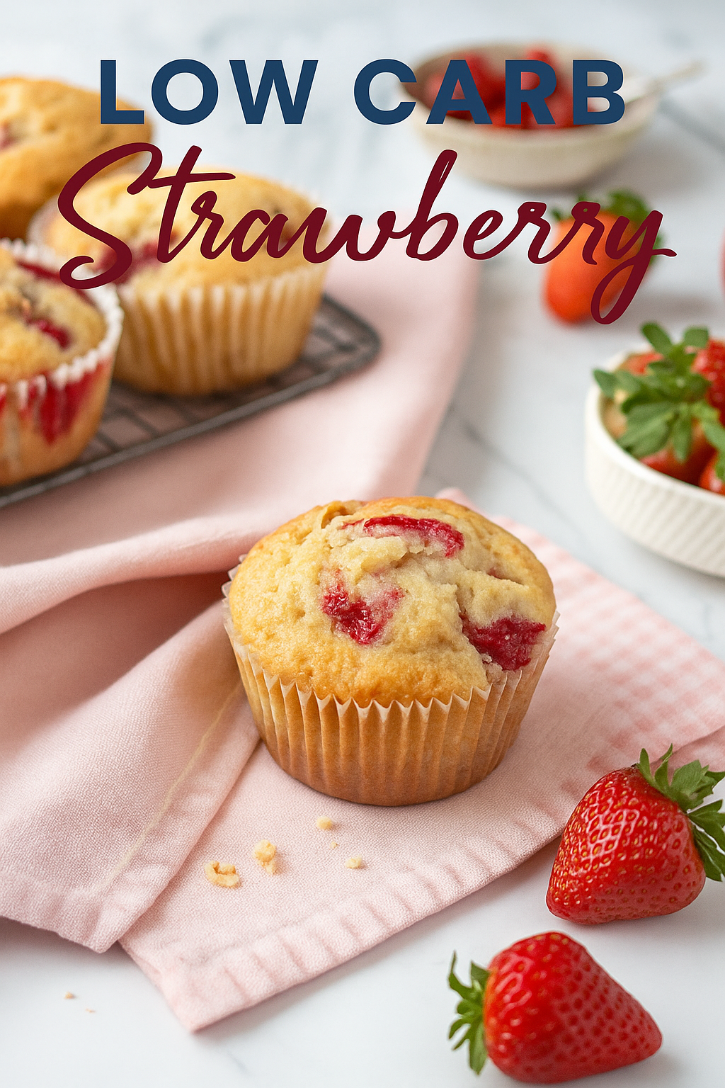 low-carb strawberry muffins visual for pinterest