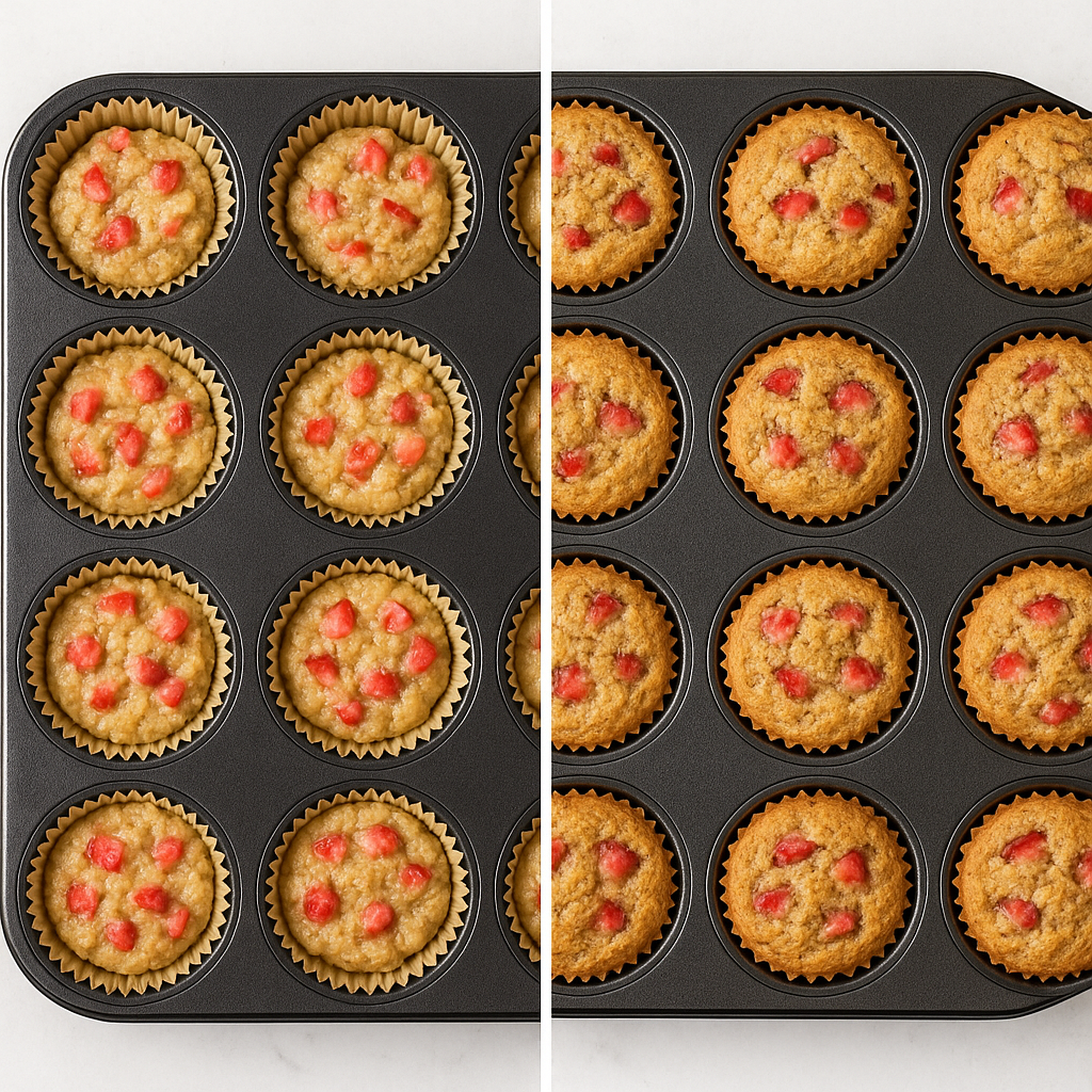 strawberry muffins before and after baking