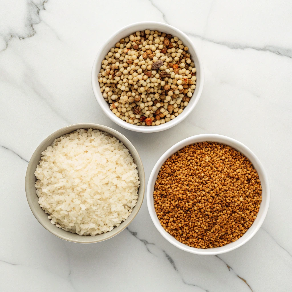 Ingredients white rice lentils and quinoa for rice cooker bowl