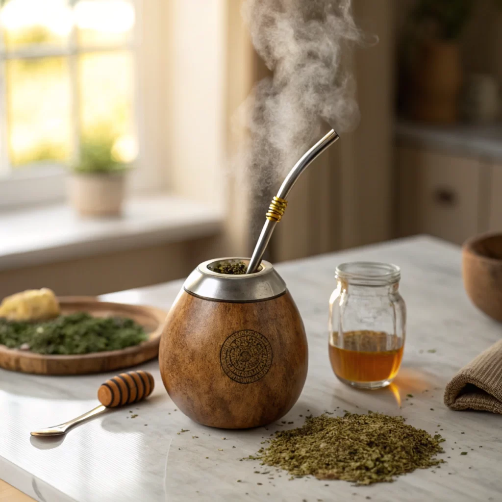 Yerba mate tea in a traditional gourd with bombilla for weight loss